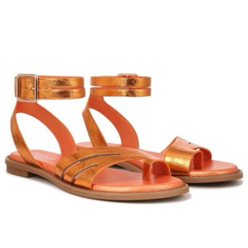 Franco Sarto Women's Greene Ankle Strap Flat Sandals - Metallic Orange Sz 6 NIB